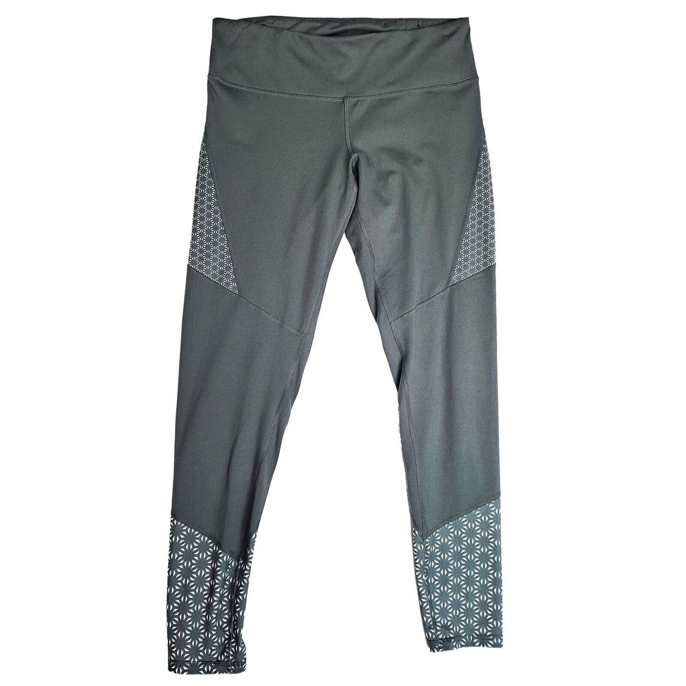 Champion Leggings Women L Olive Green Geometric High Waist Yoga‎ Workout Active